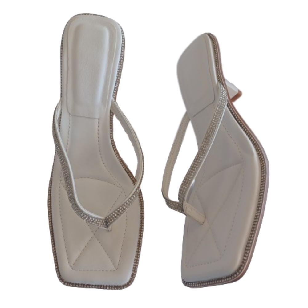 CAMSSOO White Heeled Sandals Stiletto Slip-on Mules Open Toe High Heels Shoes